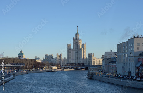 view of the high-rise building on the Kotelnicheskaya embankment from the river side