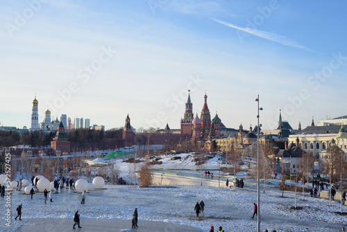 zaryadye park, kremlin and St. Basil's Cathedral in moscow