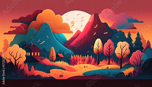 Designer Background with Simple illustrations and Vibrant color palette with Geometric Shapes in Bold Colors - Modern Wallpaper Template with Vibrant Hues and Polygonal Pattern (generative AI)