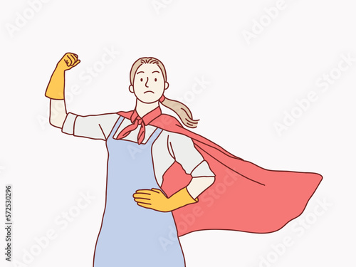 Strong mom hero ready to housework simple korean style illustration