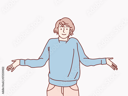 Pardon i dont know have no idea clueless shrug shoulders confused gesture girls simple korean style illustration