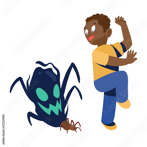 afro man suffering arachnophobia