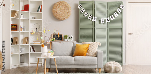 Canvas Print Interior of light living room decorated for Easter celebration