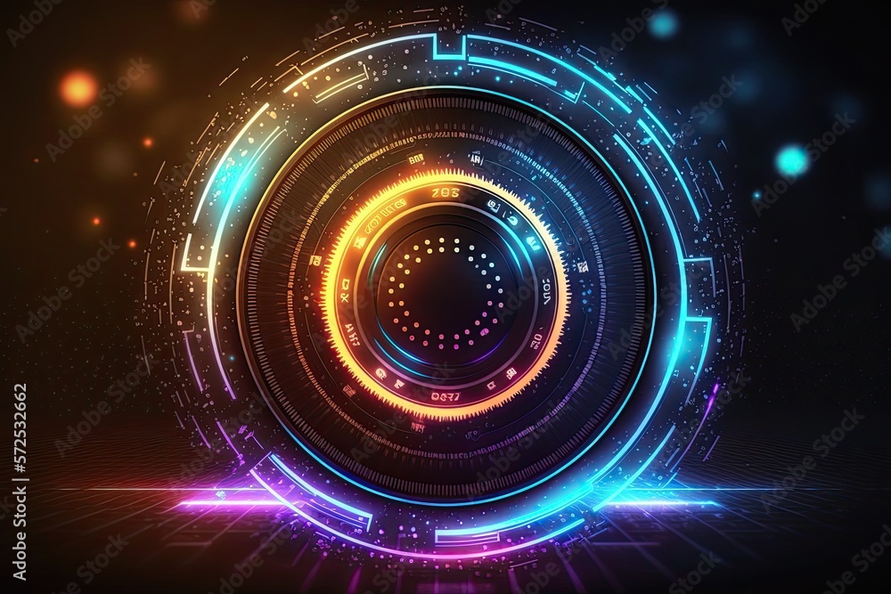 Futuristic abstract circular technology background. Digital hologram screen.Generative AI Futuristic abstract circular technology background. Digital hologram screen.Generative AI
