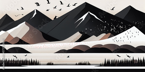 Serene snowy mountains, illustration photo