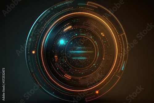 Futuristic abstract circular technology background. Digital hologram screen.Generative AI