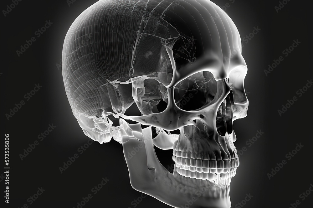 Isolated human x ray skull on black background - side view created by ...