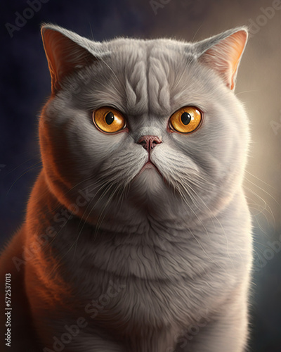 Oil painting portrait of a chubby British Shorthair Cat created with Generative AI technology