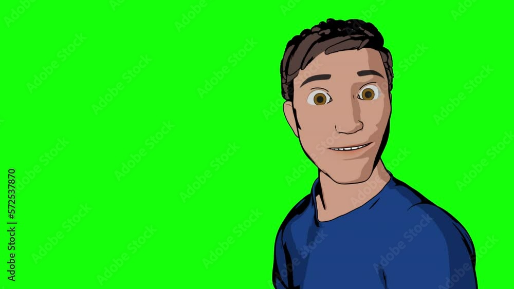 cartoon man turning around and waving hand to say hi hello or goodbye