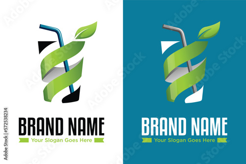 modern cup of tea with leaf icon illustration logo design