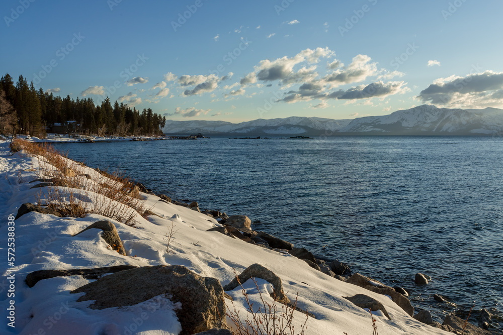 Lake Tahoe landscape in snowy winter Lake Tahoe landscape in snowy winter