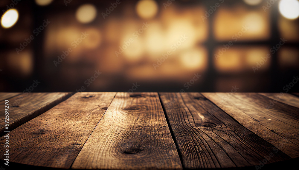 Empty wooden table background with glowing background Stock Photo