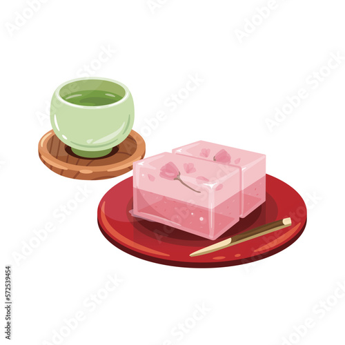お茶　2色桜　羊羹1