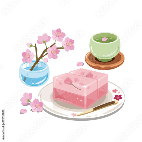 桜　お茶　2色桜　羊羹3