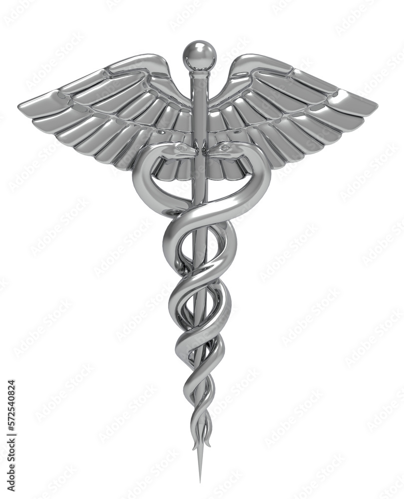 A Silver caduceus medical symbol isolated. PNG transparency Stock