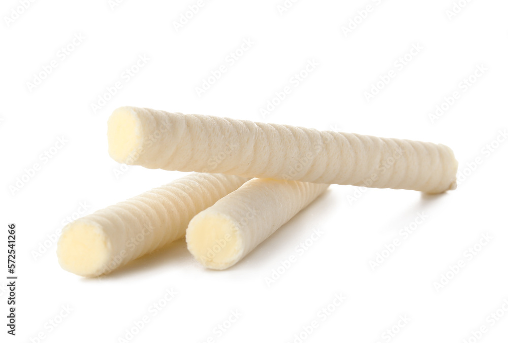 Delicious wafer rolls isolated on white background Delicious wafer rolls isolated on white background