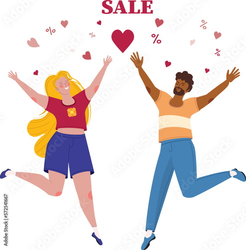 Couple with hearts and sale word