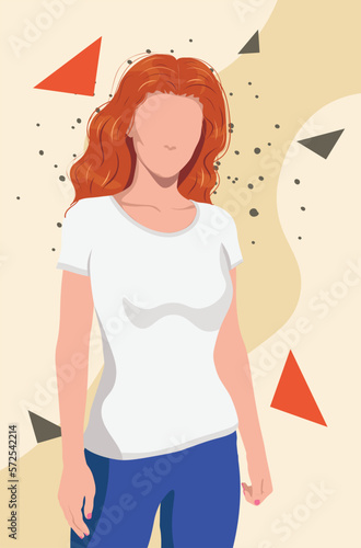 Girl in white t shirt and abstract shapes