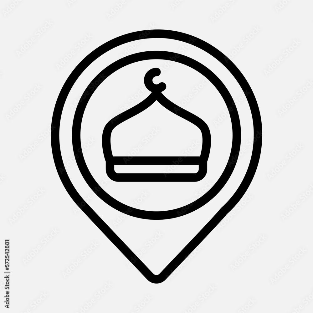 Mosque location icon in line style, use for website mobile app presentation Mosque location icon in line style, use for website mobile app presentation