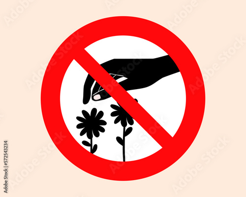 Do not pick the flowers red prohibition sign. No picking flowers sign flat vector illustration.