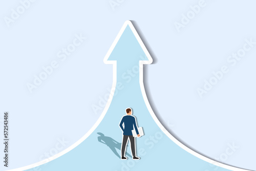 businessman walking at path the possibility of successful career growth. success, opportunity and growth concept. paper cut style