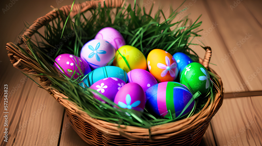 Easter Eggs in basket / Egg / Ostern / Eastern / Copy Space - blank space Easter Eggs in basket / Egg / Ostern / Eastern / Copy Space - blank space