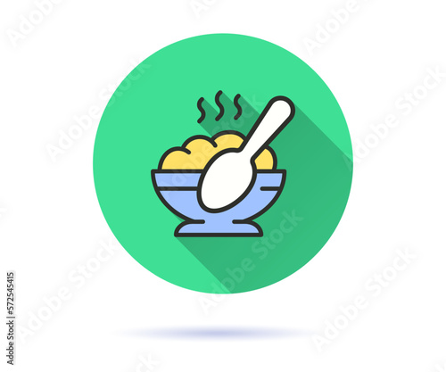 Bowl with baby cereal porridge icon with long shadow for graphic and web design.