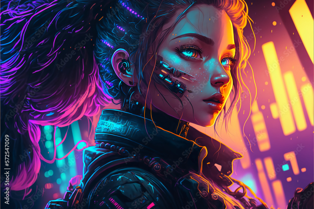 Cyberpunk style cute girl anime neon anime girl cyberpunk anime wallpaper  cute anime girl ai generative