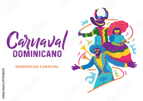 VECTORS. Editable banner for the Dominican Carnival, the most vibrant celebration in the Dominican Republic. Popular characters, devil, parade, february