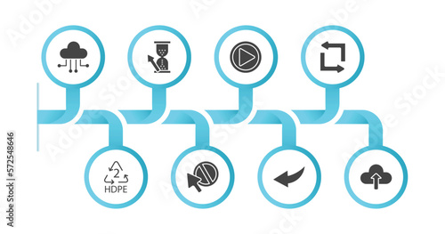 editable filled icons with infographic template. infographic for user interface concept. included cloud with connection  wait cursor  press play button  replay arrows  hdpe 2  forbidden cursor 