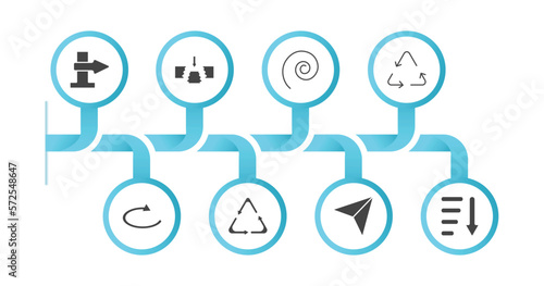 editable filled icons with infographic template. infographic for user interface concept. included blank left arrow, gap, spiral tool, recycable, loop arrow, recycle, navigation arrows, sorting