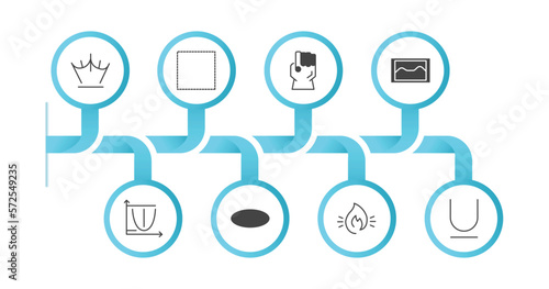 editable filled icons with infographic template. infographic for shapes concept. included reign, dot square, gauntlet, foto, parabola, elliptic, fire over line, undelined icons.