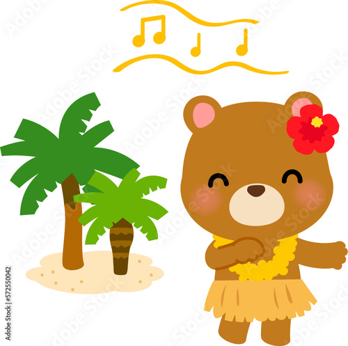 フラダンスを踊るクマのキャラクター