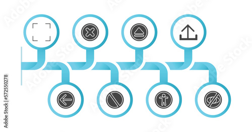 editable filled icons with infographic template. infographic for interface concept. included fullscreen, x mark, eject, output, left, disable, accessability, hide icons.