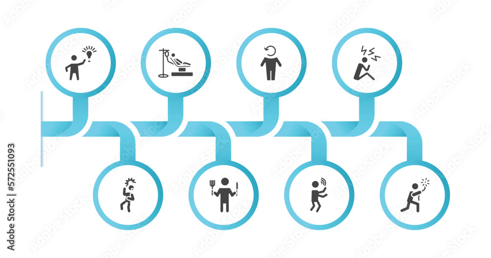 editable filled icons with infographic template. infographic for feelings concept. included inspired human, sick human, refreshed human, stressed scared hungry blah sorry icons.