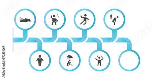 editable filled icons with infographic template. infographic for feelings concept. included sleepy human, anxious human, excited human, exhausted full sexy sad aggravated icons.