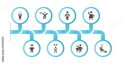 editable filled icons with infographic template. infographic for feelings concept. included shocked human, bored human, good human, beautiful horrible heartbroken fantastic lazy icons.
