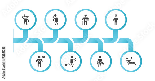 editable filled icons with infographic template. infographic for feelings concept. included cool human, rough human, hurt human, incomplete alive guilty super relaxed icons.