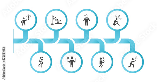 editable filled icons with infographic template. infographic for feelings concept. included inspired human, sick human, refreshed human, stressed scared hungry blah sorry icons.