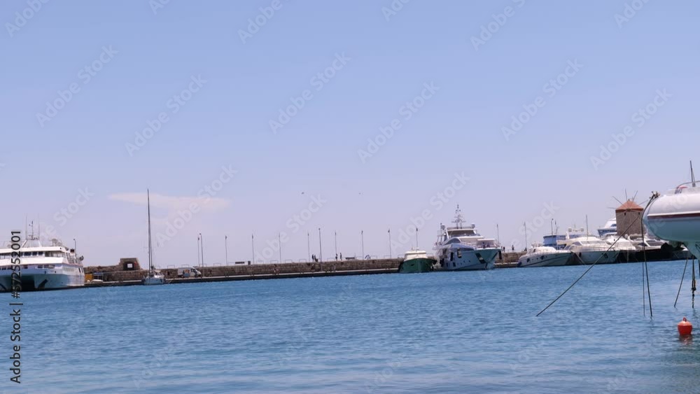Panoramic Reveal Of Rhodes-Mandracchio Seaplane Base On The Aegean Sea In Rhodes Island, Greece. pan left Panoramic Reveal Of Rhodes-Mandracchio Seaplane Base On The Aegean Sea In Rhodes Island, Greece. pan left