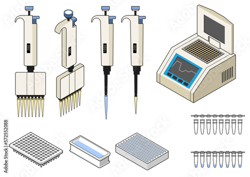 PCR実験器具アイコンカラーセット photo