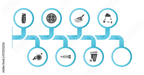 editable filled icons with infographic template. infographic for cleaning concept. included solvent, charwoman, sterilization, carpet cleaning, states of matter, washing dishes, suspension, garbage