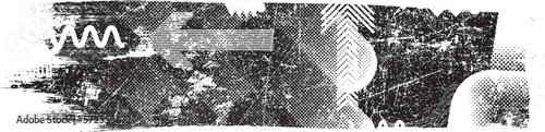 Glitch distorted grunge layer  . Noise destroyed texture . Trendy defect error shapes . Overlay grunge texture . Distressed effect .Vector shapes with a halftone dots screen print texture.