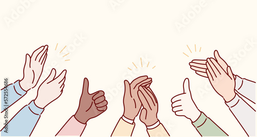 Human hands clapping. People crowd applaud to congratulate success job. Hand thumbs up. Hand drawn style vector design illustrations. photo