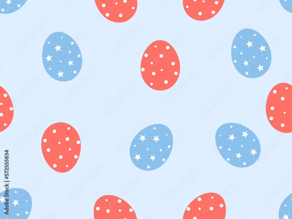 Seamless pattern with Easter eggs and white flower on blue background vector illustration. Seamless pattern with Easter eggs and white flower on blue background vector illustration.