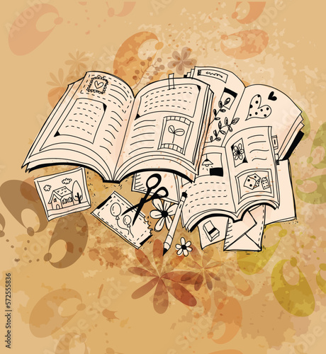abstract old tradition dairy book notes memory photography moments retro vintage  lifestyle mix and match  design graphic vector for any use