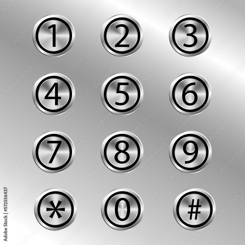 Keyboard smartphone number. Metal buttons. Keyboard smartphone number. Metal buttons.