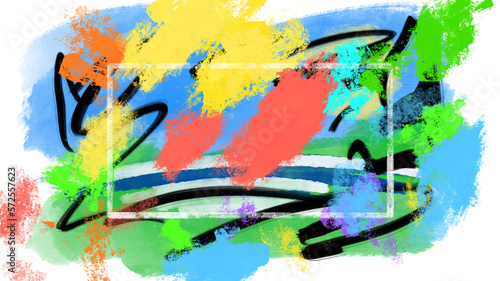 abstract colorful brushstrokes painting background title cover frame 90s style - PNG image with transparent background