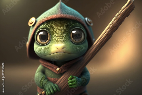 Child-Friendly Cartoon-Animated Fantasy Baby Chameleon Rendered through. AI Generative
