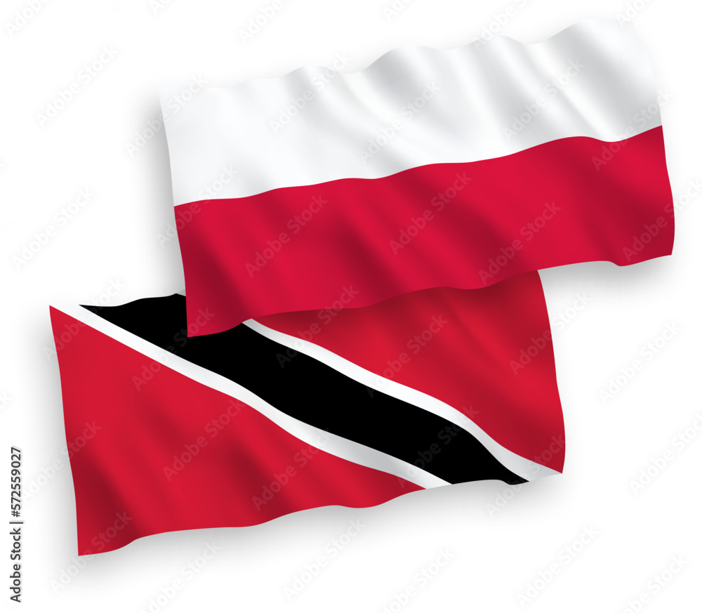 Naklejka premium Flags of Republic of Trinidad and Tobago and Poland on a white background